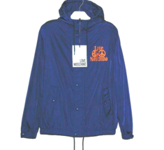 Love Moschino Blue Men&#39;s Hooded  Rain Jacket Orange Logo Size US 42 EU 52 - £218.49 GBP