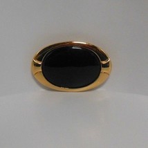 Vintage Signed Napier Gold-tone &amp; Black Stone Oval Brooch - £17.02 GBP