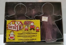 Vintage 4Pc Metal Gingerbread Family Cookie Cutters 1985 Fox Run w/ Box ... - $20.35