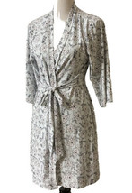 Rene Rofe Sleepwear Womens Robe Sz S Blue White Floral Attached Tie 3/4 Sleeves - £13.49 GBP