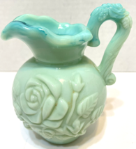 Vintage 1976 Avon Jadeite Green Swirl Milk Glass 3D Rose Pitcher Only 4.5&quot; - £10.69 GBP