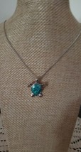 Turtle Pendant Necklace ~ Turtle Design ~  Silver Hardware ~ Blue Opal in Color - £11.95 GBP