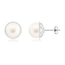 ANGARA Freshwater Pearl Earrings with Twisted Rope Frame in Silver (Size... - $182.52+