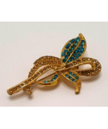 Gold-Tone Blue and Clear Rhinestones Brooch/Pin Vintage - £11.42 GBP