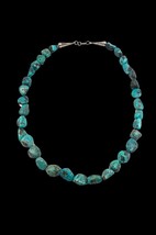 Vintage Navajo Sterling Silver Natural Blue Turquoise Nugget Beaded Necklace - £60.12 GBP