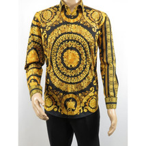 Men's AVM Crystal Shirt Medallion Medusa Cotton Turkey Slim Fit 9628-01 Gold image 6