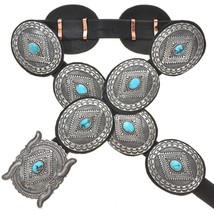 Navajo Turquoise Sterling Silver Concho Belt, Full Size, Signed, Museum Quality - £4,422.10 GBP