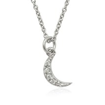 Sterling Silver Tiny 4-Prong set Clear CZ Crescent Moon Pendant Necklace - £30.46 GBP