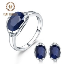 Natural Blue Sapphire Gemstone Ring Earrings Jewelry Set For Women 925 Sterling  - £126.46 GBP