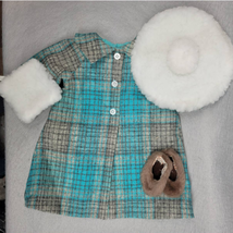 Doll Wool Overcoat Teal Plaid Sherpa Hat Muff Set Fits American Girl &amp; 1... - £19.73 GBP