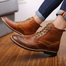 Men Hand Made Brown Color Wing Tip Motorcycle High Ankle Leather Boots US 7-16 - £125.33 GBP