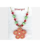 Fun Polymer Clay Pendant Necklaces Red Green Flower - €15,34 EUR