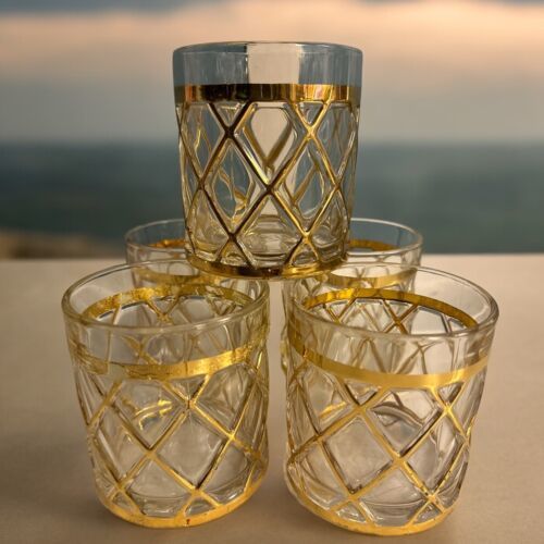 Primary image for 5 Vtg Joseph Altuzarra 18k Gold Cocktail Whiskey Glasses Hollywood Regency *READ