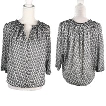 Diane von Furstenberg Silk Blouse 2 Black White Tunic Ruffle Collar - $39.00