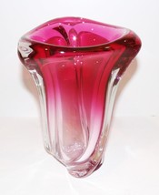 Exquisite Vintage Val Saint Lambert Belgium Art Glass CRANBERRY/PINK 8&quot; Vase - £114.54 GBP