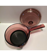 Corning Visions 1L Cranberry Glass Saucepan Pot Non Stick Pyrex Lid Cookware USA - $29.39