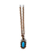 Vintage Faux Turquoise And Copper Tone Pendant Necklace Filigree  - £12.53 GBP
