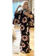 VTG Pink &amp; Black Cotton Robe Kimono Floral Print Japan One Size X Long R... - $147.51