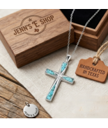 Stainless Steel Turquoise Cross Necklace 17.7”–19.7” Chain Women’s Faith... - $27.99