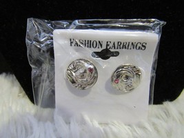 Fashion Jewelry Silver-Toned Round Pink Rhinestone Earrings  - £4.69 GBP