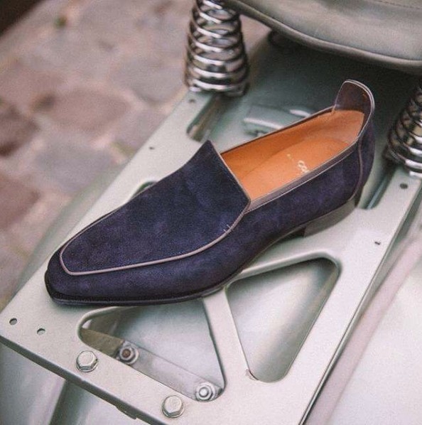 New Men Handmade Original Suede Leather Moccasins, Men Navy Suede Slip On Shoes