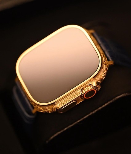 Custom 24k Gold Plated Apple Watch ULTRA 3 49mm Engraved Black Leather Band Item image 2