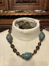 Vintage Chain Necklace 18” New Green Ceramic Chocolate Crystal Well Made - £14.24 GBP