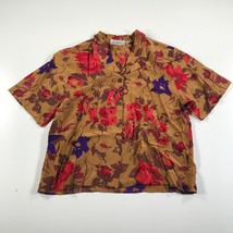 Vintage Saks Fifth Avenue Silk Shirt Womens 16 Brown Purple Red Floral Button - £29.40 GBP