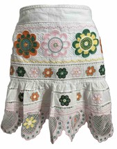 NWT Zara Size LARGE High Waist White Embroidered  Mini Skirt Floral Girly - AC - £23.89 GBP