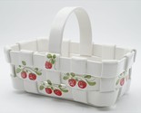 Vintage Ceramic Woven Basket Lattice Bread Fruit Basket w/ Handle Cherries Italy