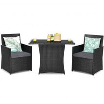 3 Pieces Patio Rattan Furniture Set with Cushion and Sofa Armrest-Gray -... - $268.18