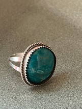 Vintage JJ Sterling Marked Old Pawn large Turquoise Oval Stone in Silver Frame  - £30.04 GBP