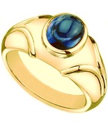 Blue Sapphire Mens Ring 14K Yellow Gold Oval Cabochon Sapphire 9x7mm - €764,22 EUR+