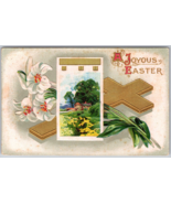 Antique Divided Back Postcard, Embossed, A Joyous Easter, Flowers &amp; Cross - $10.16