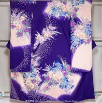 Purple &amp; Pink Floral Furisode - Peonies Cherry Blossoms Chrysanthemums in Foldin - £67.36 GBP