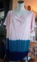  Cato 2Tone Peach/Navy  Top Women&#39;s Sz 26/28  Gathered Sides 1 Pleated S... - $8.01