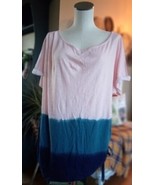  Cato 2Tone Peach/Navy  Top Women&#39;s Sz 26/28  Gathered Sides 1 Pleated S... - £6.30 GBP