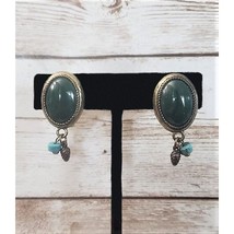 Vintage Clip On Earrings - Green Oval with Dangles - $10.99