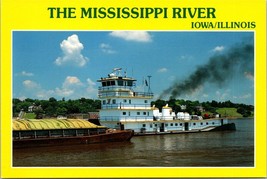 Iowa / Illinois Barge In The Mississippi River Vintage Postcard - £7.39 GBP