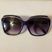 Women&#39;s Oversized Shiny Bling Dark Blue Fashion UV400 Sunglasses - £19.46 GBP