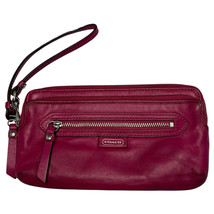 Coach Wristlet Pink Leather Wallet Corner Zip Logo Classic Magenta Small - £16.84 GBP