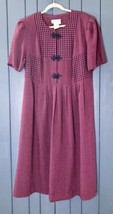 Vintage Red Navy Blue Checkered Gingham Pleated Dress Size 16W Padded Sh... - $21.78