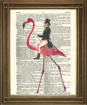 Victorian Man Riding Flamingo: Surreal, Fun Vintage Dictionary Print Wall Art - £6.31 GBP