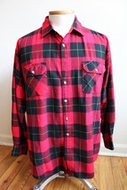 Vtg Saugatuck Dry Goods XL Acrylic Red Black Buffalo Check Plaid Button Shirt - £16.26 GBP