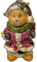 Vintage Ceramic Santa Teddy Bears Hanging Christmas Ornaments Set of 3 - 3.5" image 3
