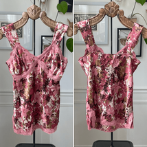 Vintage Y2K Floral Satin Camo Tank Lace Trim Mauve Pink Burgundy M - $18.00