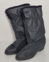 Waterproof Black Faux Fur Front Zip Winter Rain Boots Womens Size 7 Favo... - £15.12 GBP