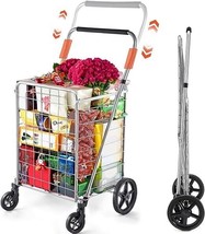  Shopping Cart with Dual Swivel Wheels for Groceries, Compact Folding Portable  - £39.14 GBP