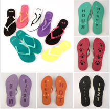 Beach Flip Flops Sand Imprint Rubber Thong Sandals Summer Shoes Quotes Skidders - £7.98 GBP