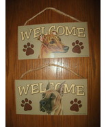 NEW WELCOME decorative sign w/ dog &amp; pawprints tan 5 x 10&quot; Great Dane or... - $5.95